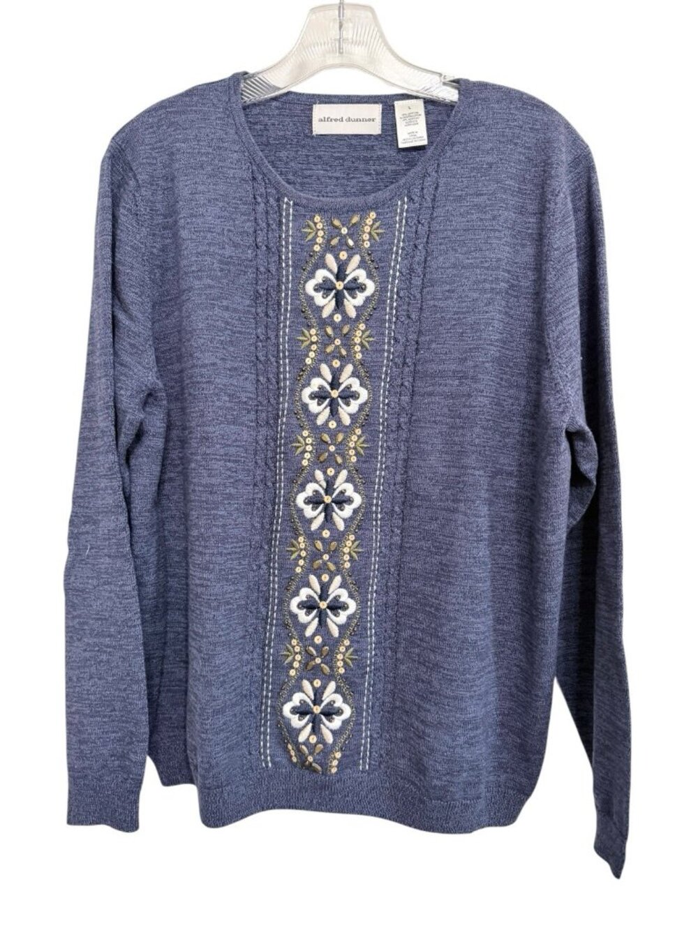 Alfred Dunner Size Large Embroidery Sequin Embellished Pullover Sweater Blue